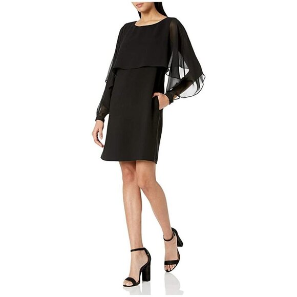 Nanette Nanette Lepore Long Sleeve Shift Dress W/Chiffon Popover Black 2 NWT - Picture 1 of 2